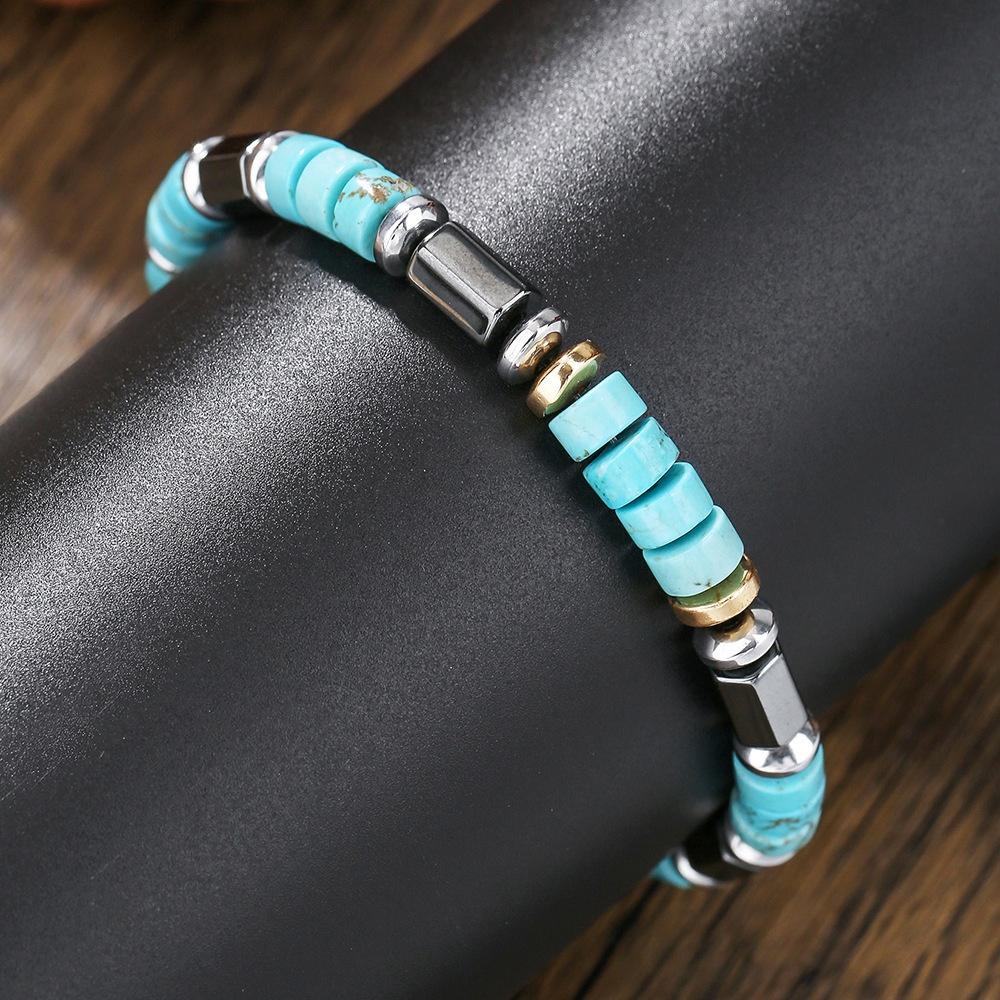 Men’s Natural Stone Bracelet Casual Jewelry Accessory with Gold-Tone Accents, No Pendant Design for Daily Wear and Gift Use