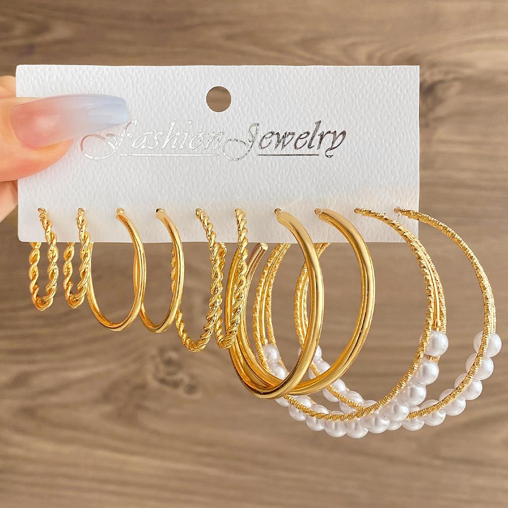 Simple Large Circle Metal Irregular Circle Stud Earrings Set - Creative And Personalized Ear Jewelry - 8-piece Earring Set