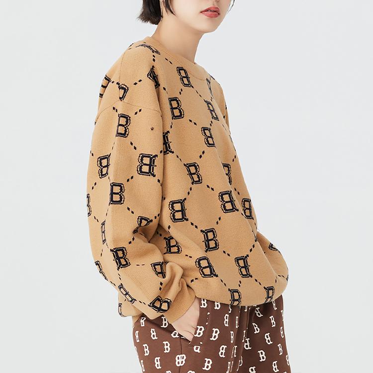 New MLB Old Flower Sweaters Unisex Beige Yellow 3AKPM0226-43BGS