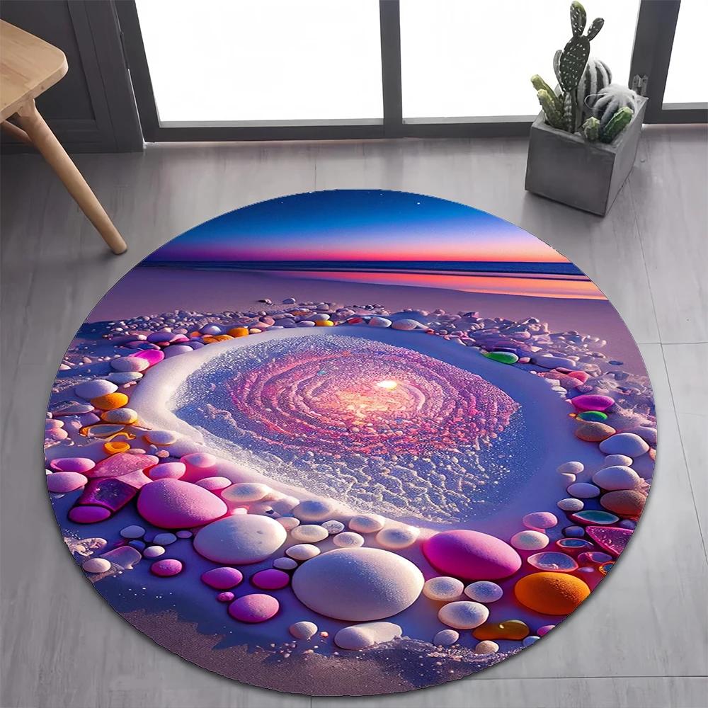 2025 New Style Colorful Rainbow Pebble Road Beach Stone Round Carpet Rug for Bedroom Living Room Decoration,pet Decor Floor Mat