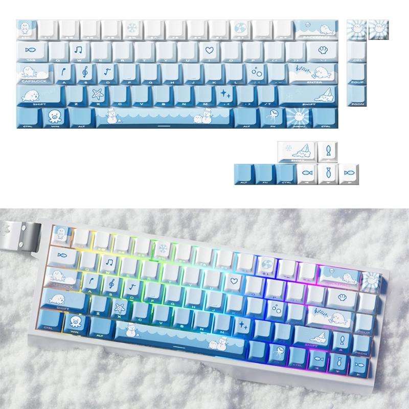Original Height 74 Key PBT Keycaps Snow Seal Theme Side Printed Translucent for Mechanical Keyboards