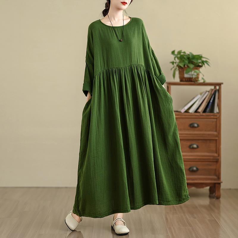 

DIMANAF 2025 Женское Весеннее Длинное Платье Большого Размера Свободное Базовое С Принтом Винтажное Повседневное Цветочное Оверсайз С Длинным Рукавом Макси One Size зелёный