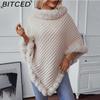 BITCED Solid Colour Wool-Trimmed Pullover for Women Autumn/Winter Thick Vintage Check Knitted Cape Shawl
