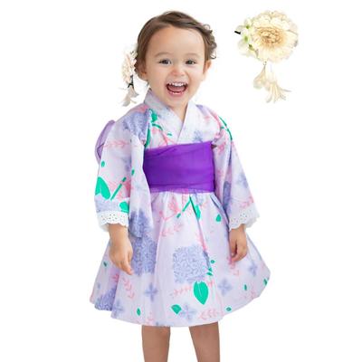 Monoii Yukata Dress Children Girls Yukata Set 3 Piece Set Baby Kids Yukata Kimono Cotton Kids Purple Pink Summer Festival Hinamatsuri Fireworks