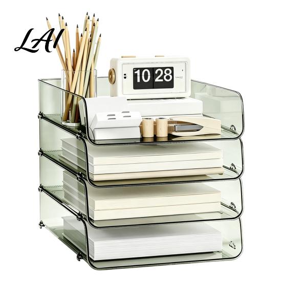 Stationery Storage Tray Clear Acrylic File Organizer Tray 1/2/3/4/5 Tier Paper Ducument Stackable Desktop Box Office Supplies Desk Rack Small