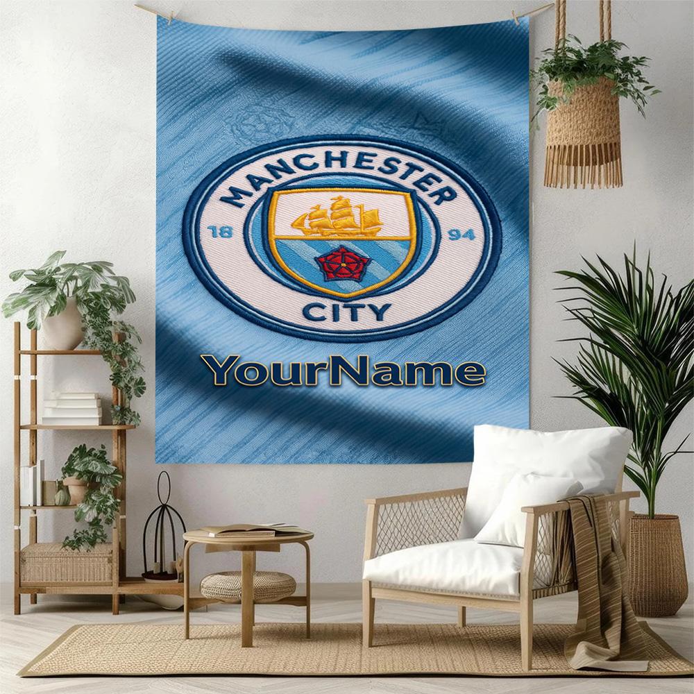 Manchester City Custom Your Name Wall Decor Tapestry Art For Pet Memorial Birthdaywedding Party Backdrop Family Gift