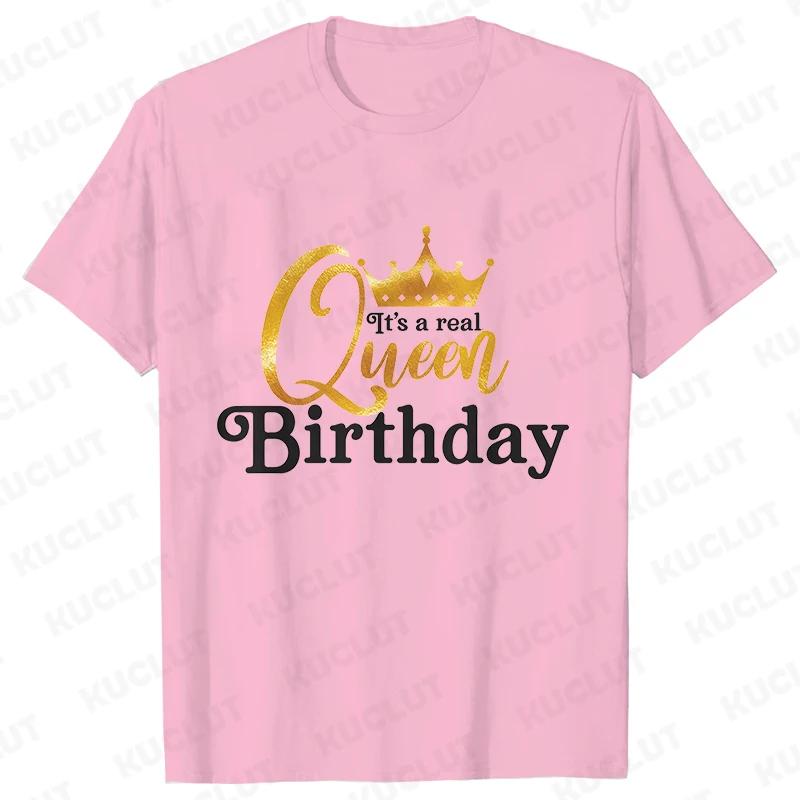 Damen Kurzarm T-Shirt Mode Lässig Damen Geburtstagsshirts T-Shirt Geburtstagskönigin Grafikbedrucktes T-Shirt