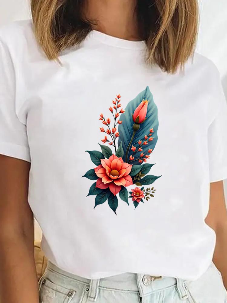 Tee Sweet Trend Flower Cute Clothes Clothing for Unisex Female Casual Top Short SleeveGraphic Tees Playeras De mujeres