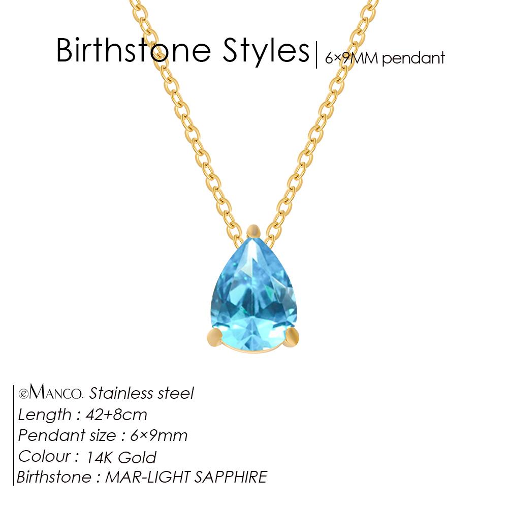 eManco Hot Sale Shiny Crystal Necklace Stainless Steel Teardrop Zirconia Pendant Women's Birthstone Collarbone Chain Wholesale