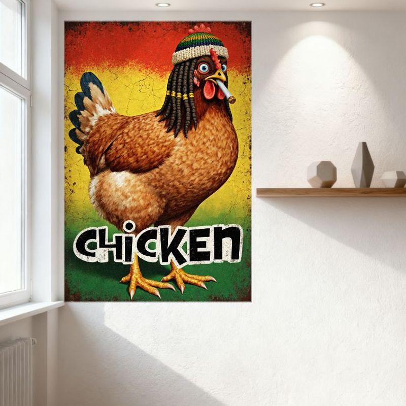 Retro Gritty Anthropomorphic Chicken Smoking Cigarette Tin Sign - Vintage Metal Poster for Bar Pub Home Wall Decor
