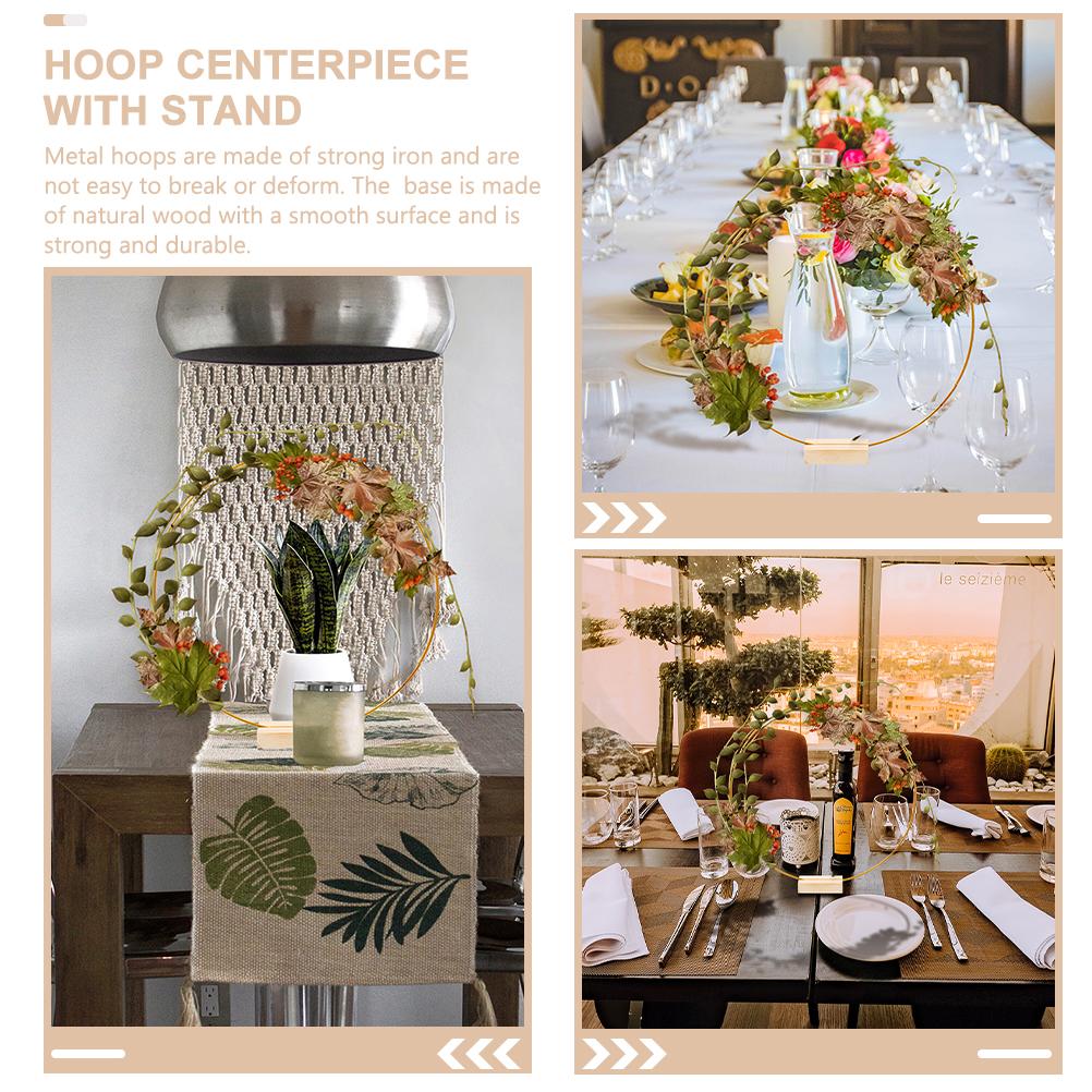 2 Set Garland Hoop Decoration Centerpieces for Tables Dream Catcher Round Wreath Frame Gold with Stand Flower Hoops Metal Rings