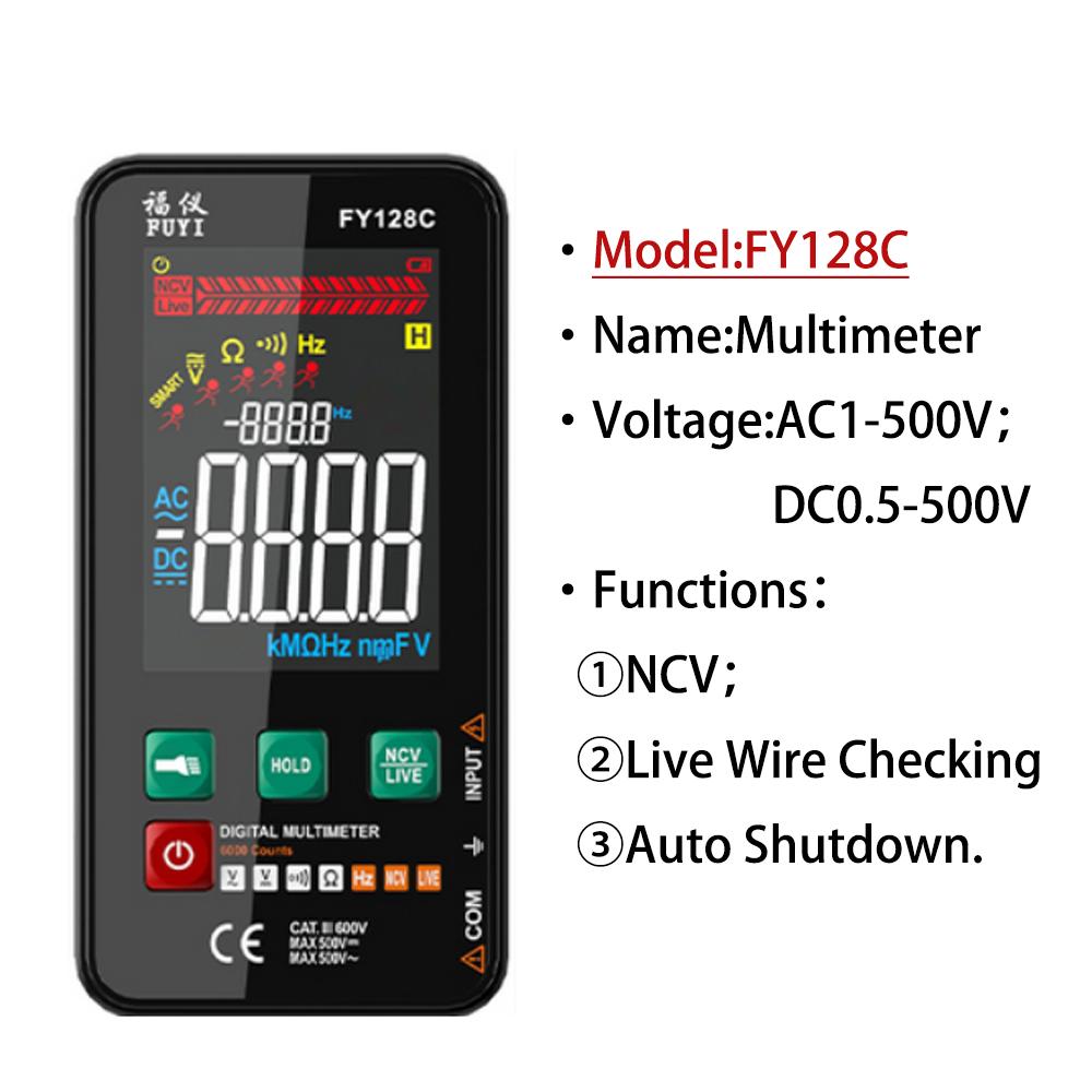 Farbdisplay Digitales Multimeter FY128C/129C 5999 T-RMS Professioneller Elektriker-Tester DC AC Spannung Kapazität Multimeter
