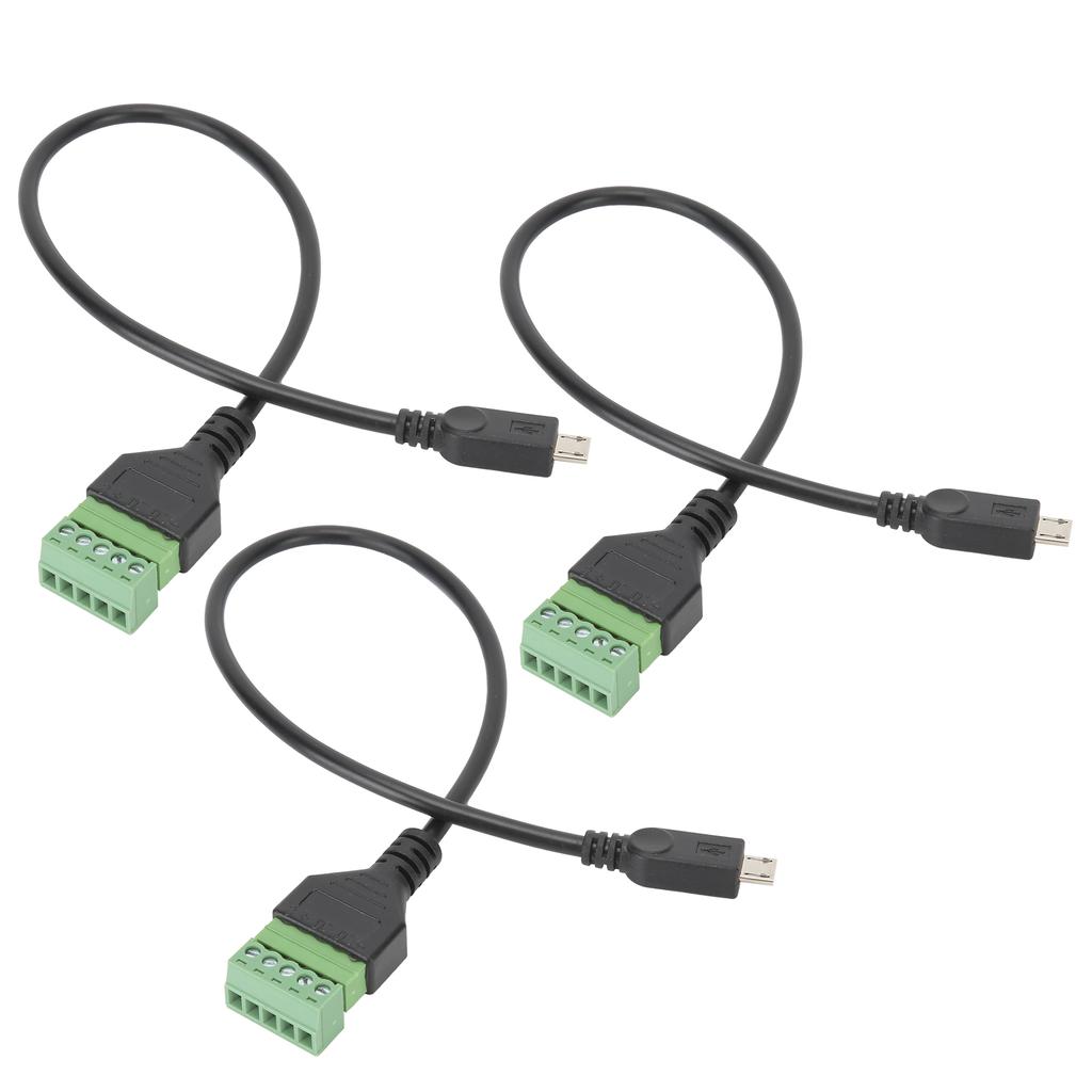 3pcs Micro USB 5 Pin Male To 5 Pin Screw with Shield Solderless Terminal Plug Adapter Cable