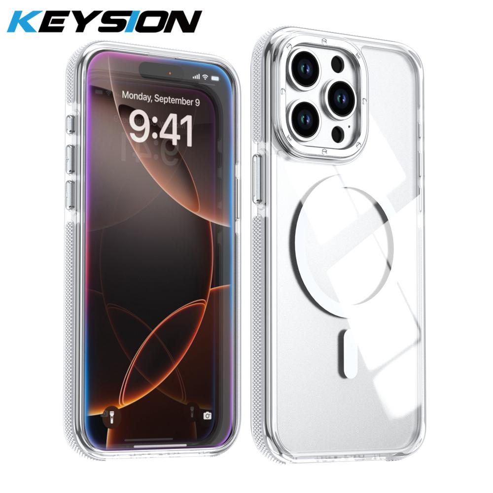 KEYSION Transparent Magnetic Case for MagSafe for iPhone 14 15 Pro Max Wireless Charging Shockproof Phone Cover for iPhone 14 15 Plus
