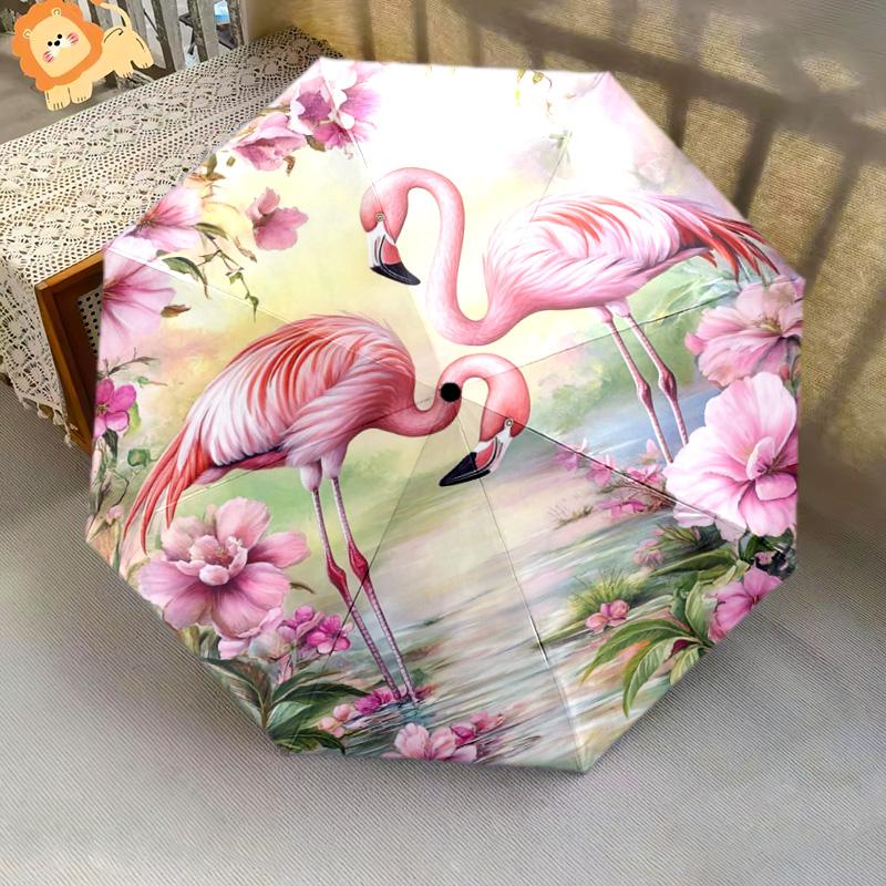 1 PC Automatic Folding Umbrella - Flamingos Pattern, Portable & Foldable Design with 8 Ribs, Christmas Birthday Gifts