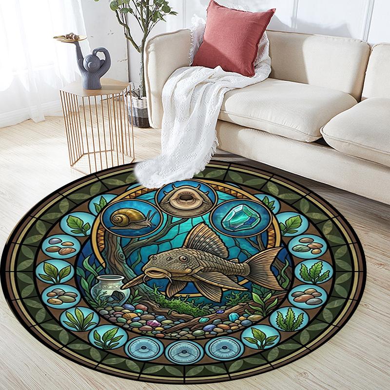 Aquatic Life Mandala Round Area Rug Under Office Chairs Bedroom Living Room Home Decor