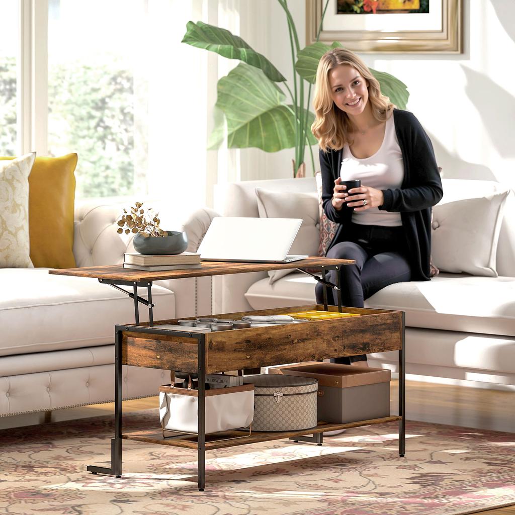 Lift Top Coffee Table With Storage Rustic Brown