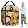 Eine Katze in einem Kimono, die Sushi isst, isolierte Lunchtasche für Damen, Büro-Kühlbox, thermische Lebensmittelbox, Tragetasche, tragbare Lunchboxen, Behälter