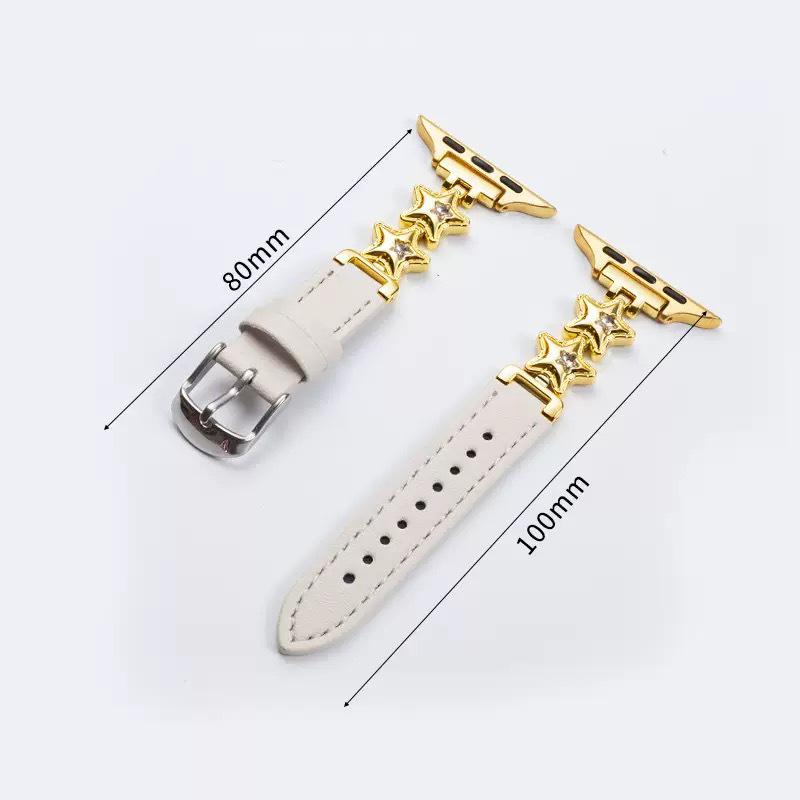 Apple iWatch Serisi 1-11/SE, Huawei GT654 ve Xiaomi 8910 ile Uyumlu Deri Elmas Çivili Saat Kordonu. Kadınlar için ideal.