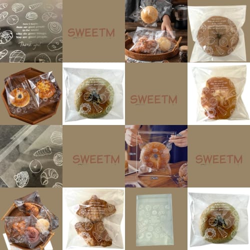 [SWEETM] Bread Bags, Sweet Bread Bags, 15x18cm, Pack of 50, Tape Attached, OPP Bags, Fully Inspected