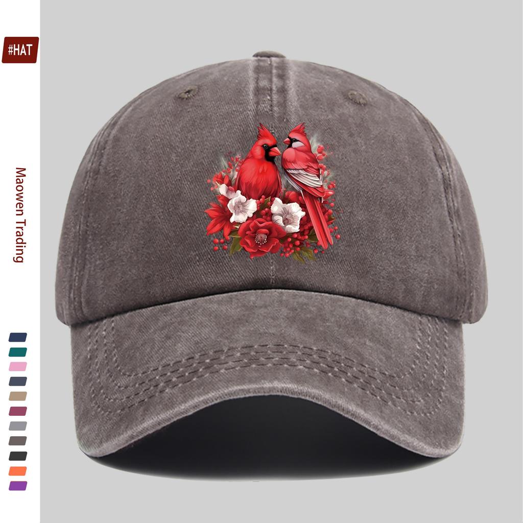 pc Unisex Red Bird Pattern Printed Baseball Cap Cardinal Print Is an Ideal Decorative Hat for Travel Enthusiasts and Valentine