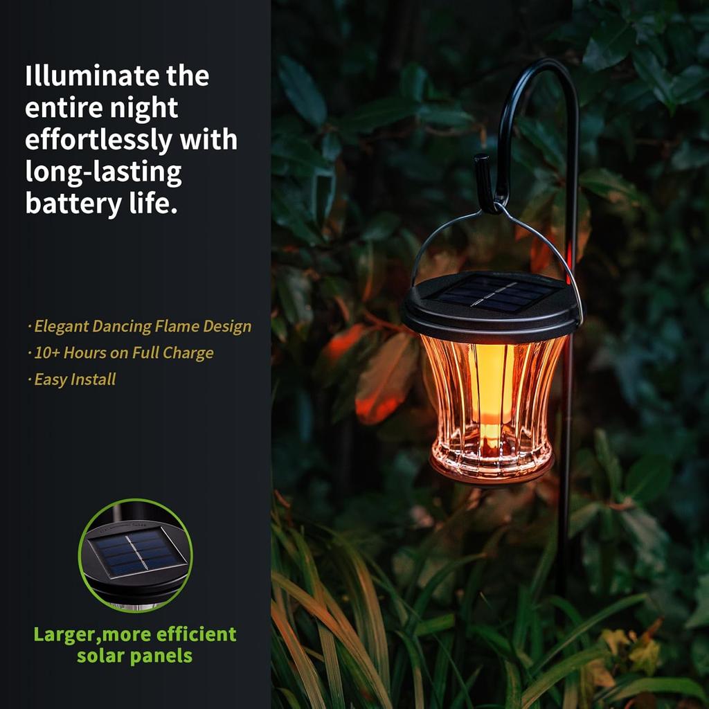 Waterproof Solar Lanterns, Flickering Flame Outdoor Lights, 4-Pack for Patio Garden Pathway Camping