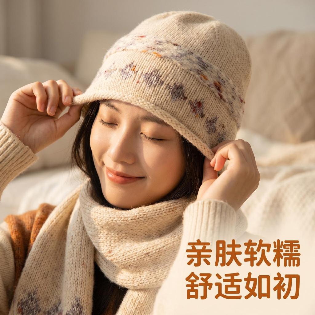 Fair Island wind rhombus curling stack hat Baotou hat women's autumn and winter new stack hat warm windproof hat