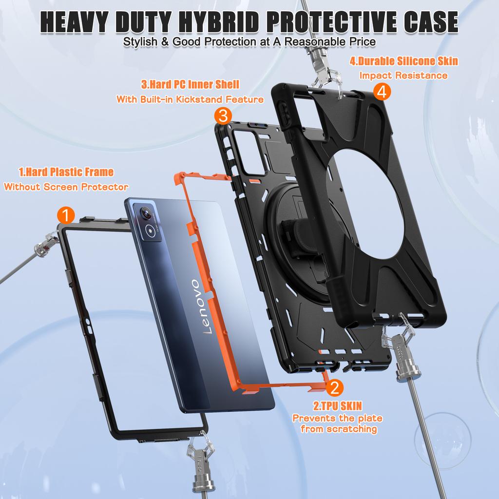 For Lenovo Tab K11 Plus/Zhaoyang K11 B352FU,TB230XC Case Kickstand PC+Silicone Tablet Cover