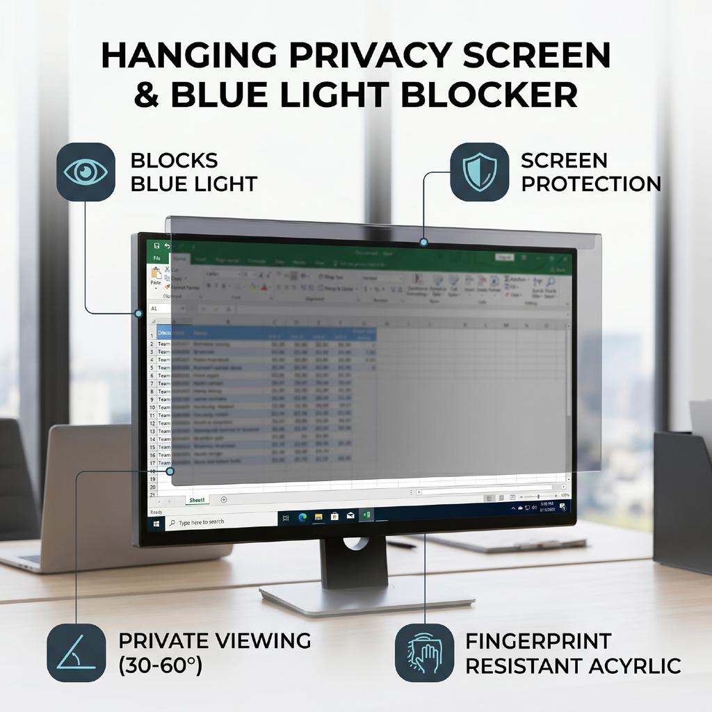 Privacy Screen Filter Blue Light Blocking Monitor Protector Hanging Type Reusable Privacy Filter Scratchproof for