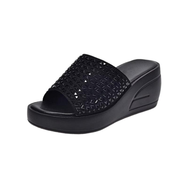 Keilabsatz coole Hausschuhe Damen Sommer 2025 neu Muffin Pailletten Mode Damenschuhe Mopp tragen Plateau High Heel Ein-Wort Mopp