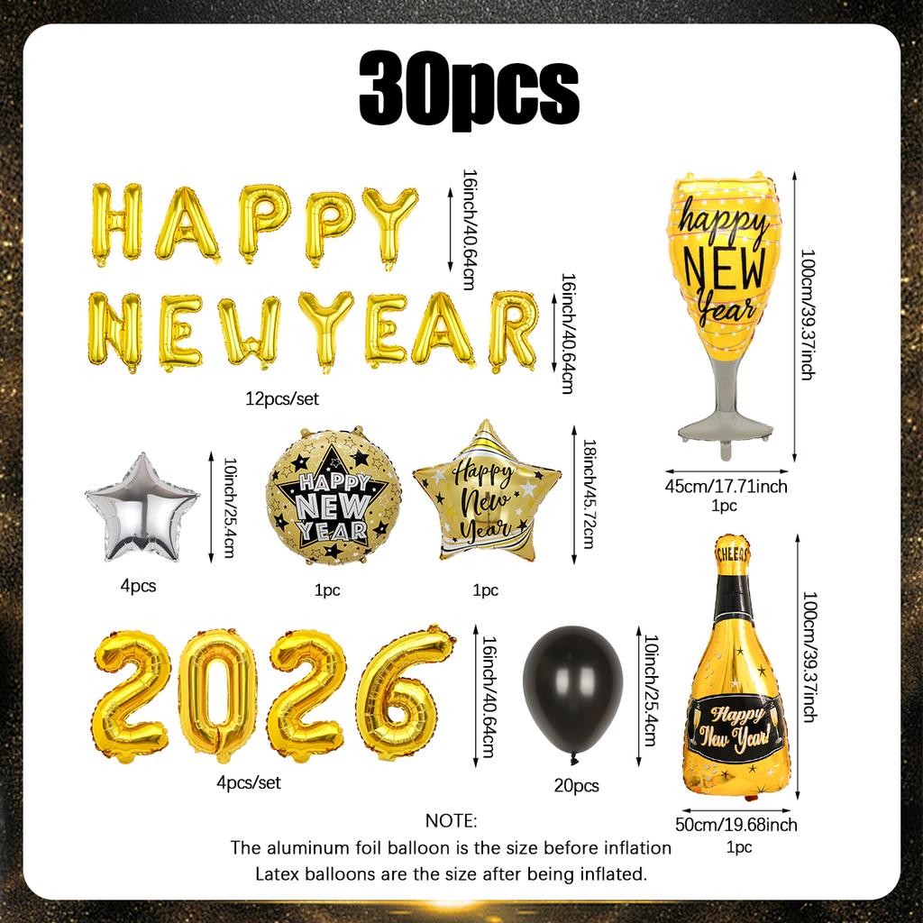 30pcs 2026 New Year Balloon Set Wine Glass Suitable for New Year Party Decoration and 2026 Happy New Year Party Decoration Props