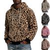 Men's Flannel Hoodie with Leopard Print and 3D Print Design, Plush Pullover for Casual Wear