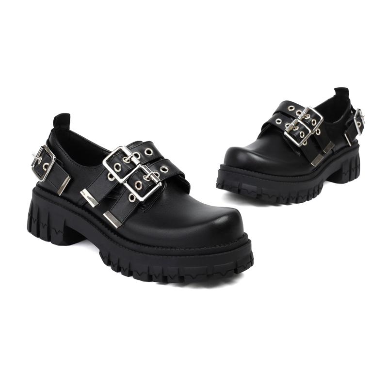 Rock Oxfords Gothic Round Toe Platform Goth Shoes Punk Metal Buckle Women's Thick Bottom Belts Pumps Chunky High Heels Plus Size