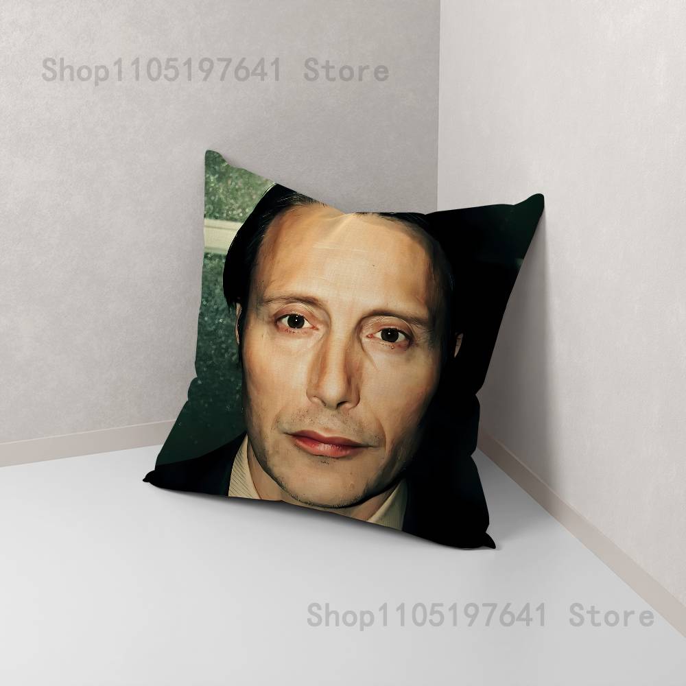 Mads Mikkelsen H-Hannibal Face Pillow Case Cartoon Anime peripheralsBedroom Sofa Decorative Cushion Cover Soft Cushion Cover