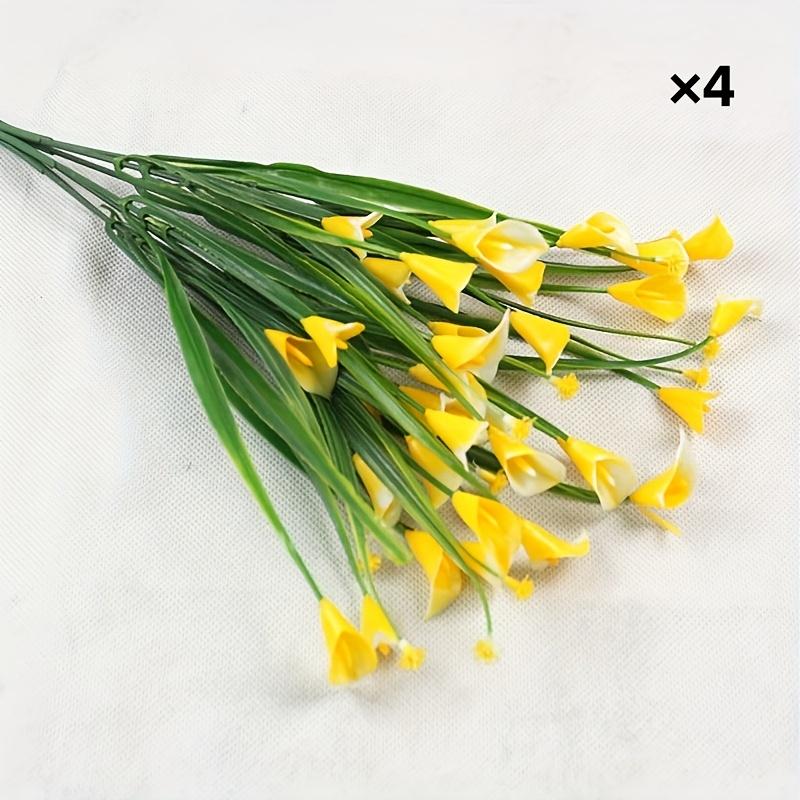 

4 связки искусственных растений Калла Лилия для улицы Устойчивые к ультрафиолетовому излучению Искусственные цветы Пластиковые летние цветы для помещений и улицы Подвесные кашпо для домашнего сада Декор жёлтый