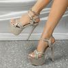 Fashion Women Sandals 2025 New Nightclub Ultra Fashion 14cm Super High Heels Leather Platform Ankle Strap Sandals Pumps Bride Shoes