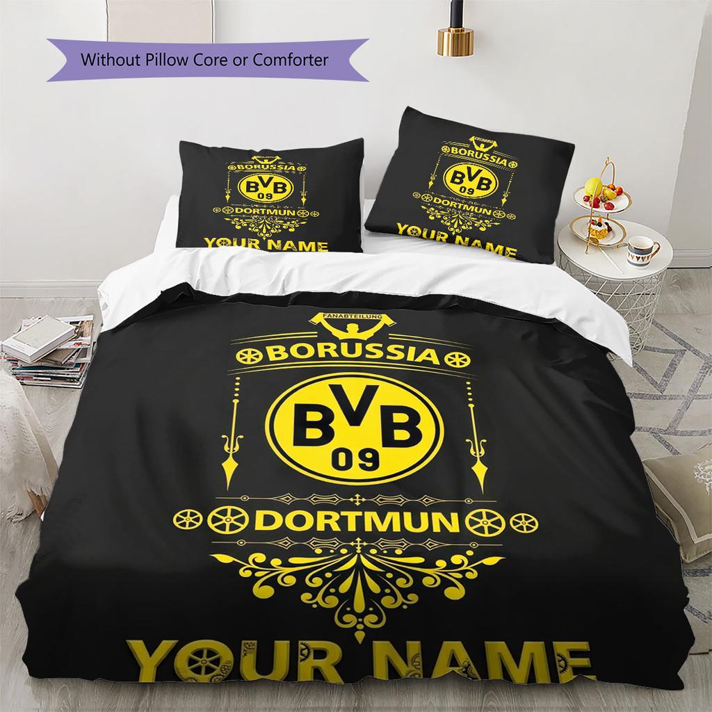 Borussia Custom Name Pattern Bedding,Quilt Set Quilt Cover Pillowcase Home Birthday Gift(1 * Duvet Cover + 2 * Pillowcase, Without Core)
