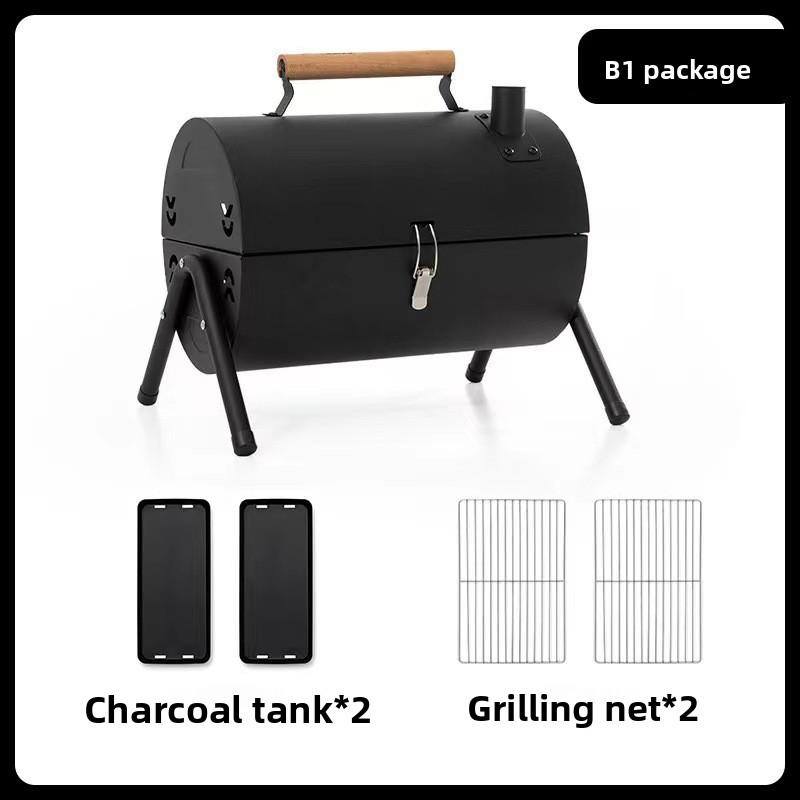 

Cold Rolled Iron Portable BBQ Grill - Small Collapsible Chimney Smoker Outdoor Charcoal Camping Grill чорний