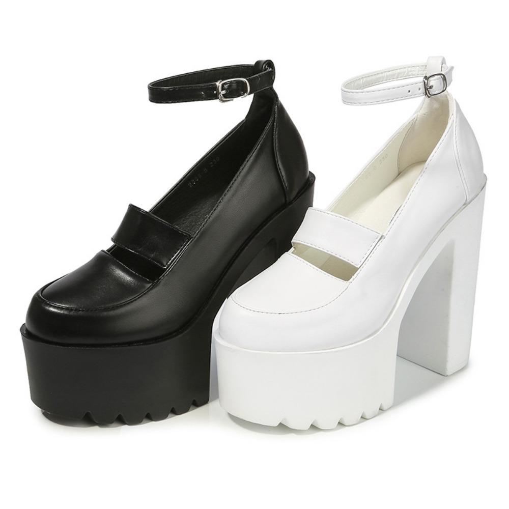 Fashion White 14cm Thick Heels Hate Sky-high Heels Wedding Shoes Women's Waterproof Platform Single Shoe Runway Model Runway Shoes