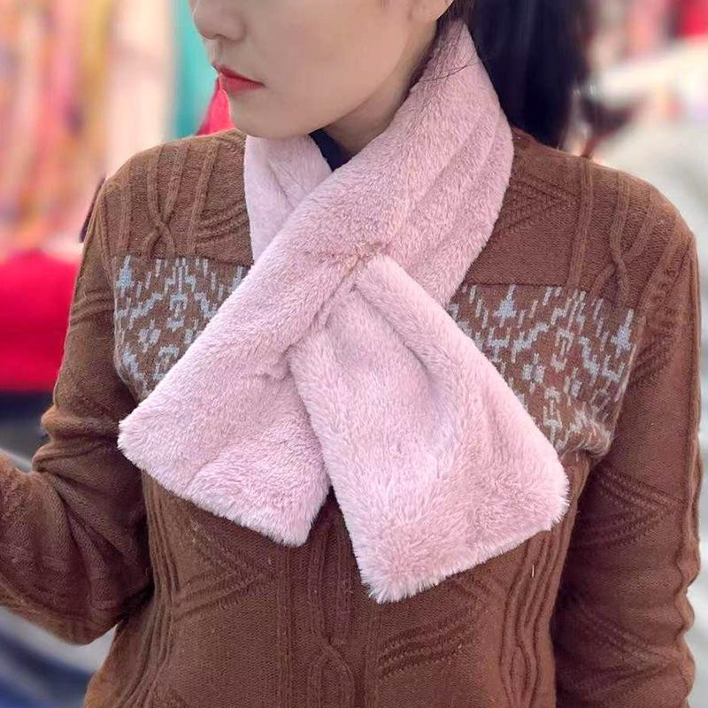 Autumn And Winter New Plush Imitation Rabbit Hair Pearl Buttons Fur Scarve Solid Colour Versatile Scarve Fashion Women's Scarve