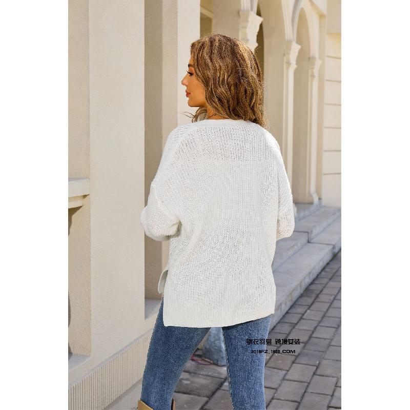 2026 Neue modische V-Ausschnitt Strickjacke Lockerer Pullover Langarm Tasche Oberteil