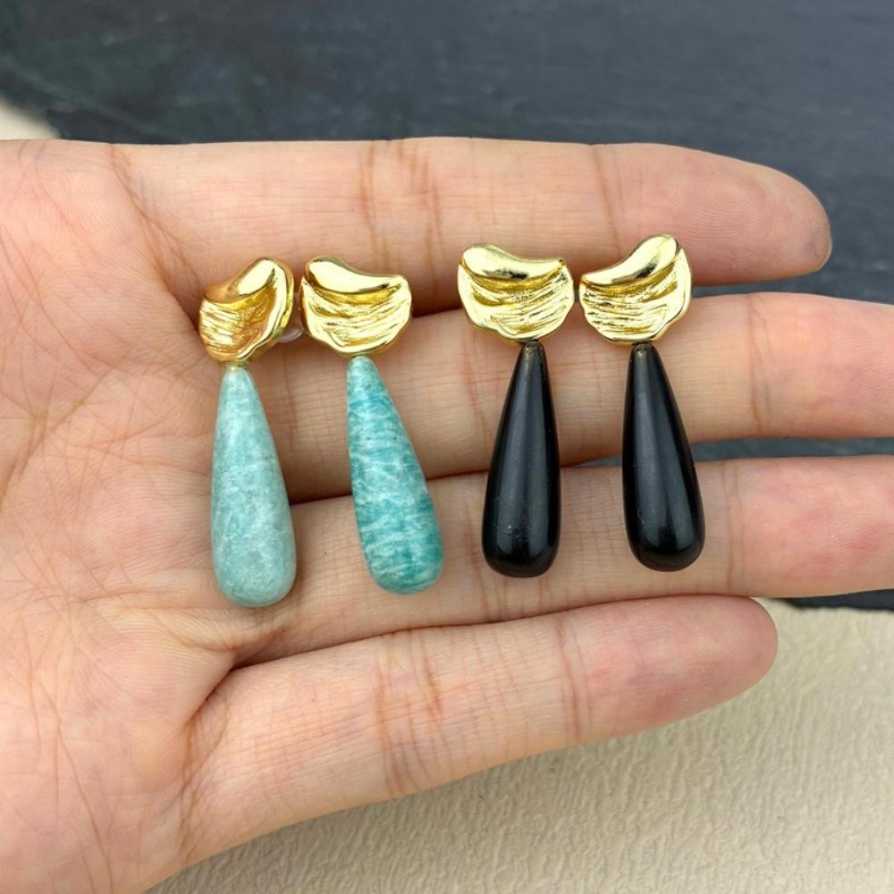 Natural Crystal Teardrop Drop Earrings Gold Plated Dangle Studs for Women Healing Stone Jewelry for Daily Wear