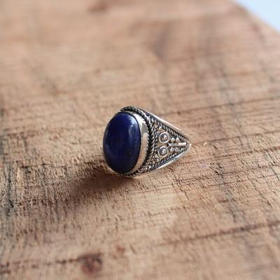 Natürlicher Lapislazuli-Edelstein-Ring, 925 Sterling Silber Ring, handgefertigter Schmuck, wunderschöner Vintage-Ring, Geschenk für Sie, Valentinstagsgeschenk,