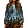 Women's Halloween Print Neck Pullover Sweatshirt, Long Sleeve Casual Fashion Top