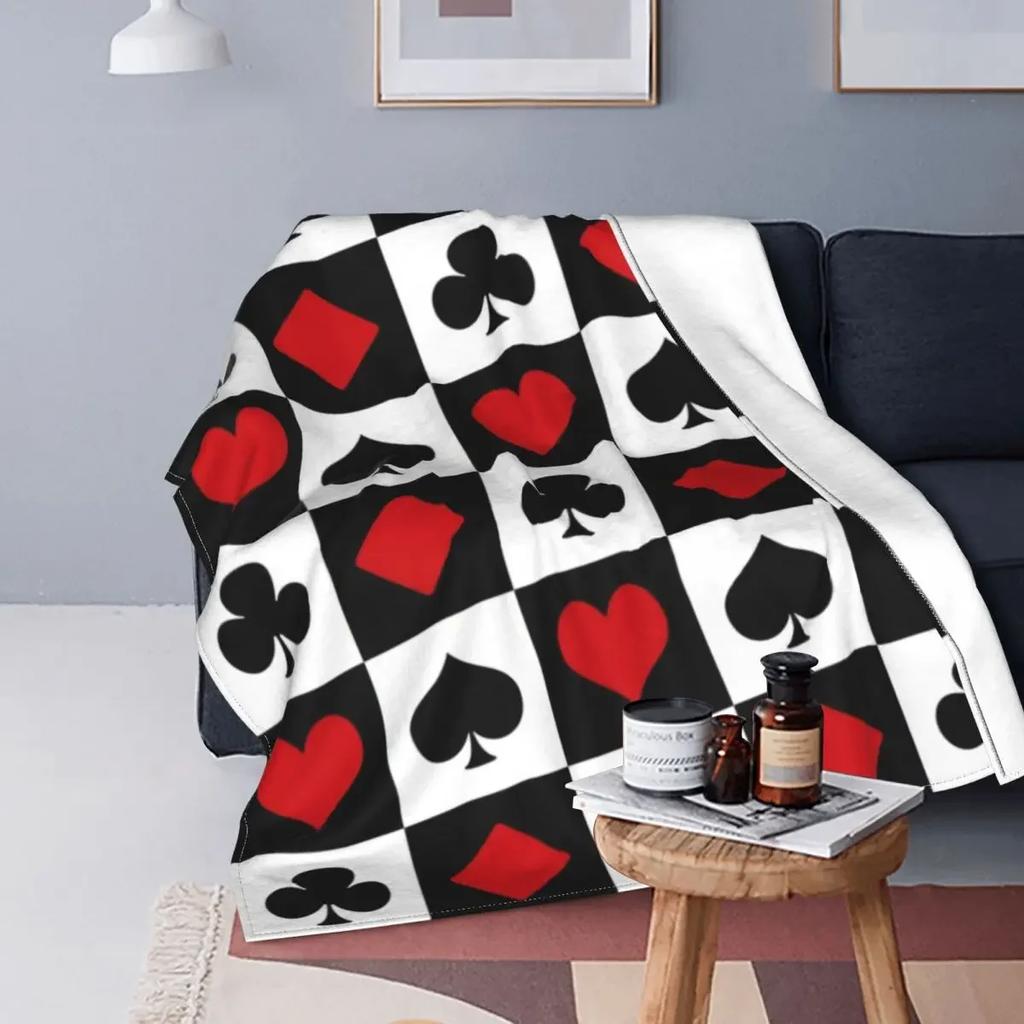 Playing Poker Card Flannel Throw Blanket Hearts Square Clubs Spades Fashion Cozy Bedspread Fleece Travel Super Soft Blanket King