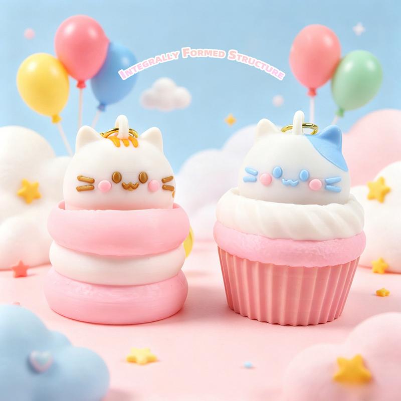 1 Pcs Kawaii Cake Cat Clicker Fidget Keychain Cute Pet Stress Relief Pendant Mini Decompression Toy Gift