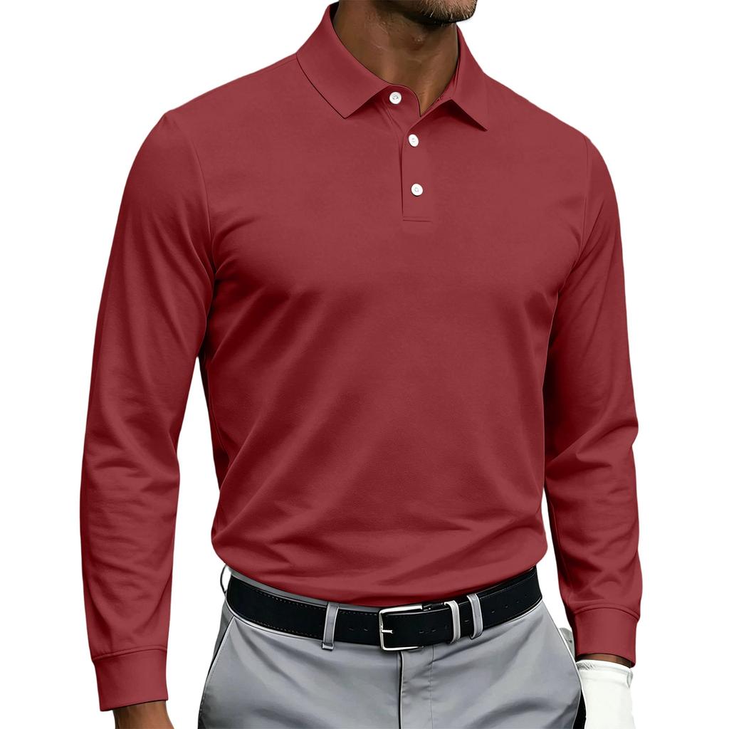 Men's Quick Dry Breathable Golf Polo Shirt Long Sleeve Button Design Casual Collar Athletic Sports Shirt