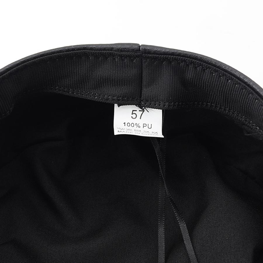 Damen Trend Baskenmütze Schwarz PU Leder Flache Kappe Kapitän Militärmützen Damen Accessoires