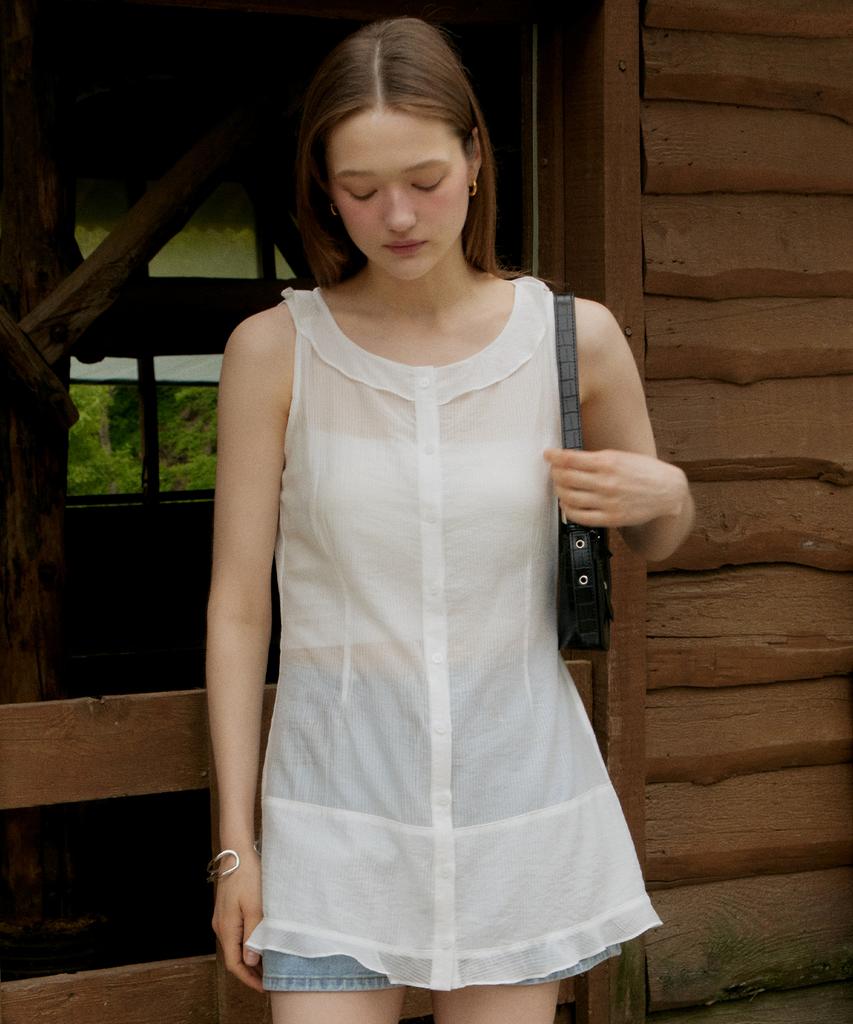 ITOV SEOUL Flare Sheer Mini Dress White