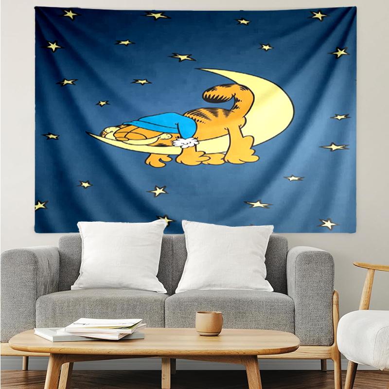 Garfield Print Tapestry, Backdrop, Easy Setup, Ideal for Bedroom, Office & Living Room, with Aesthetic Wall Hanging Decor.